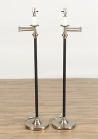 Adnet Style Stitched Leather & Metal Floor Lamps