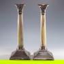 Pair English Sterling Silver & Onyx Candlesticks