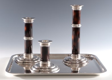 Puiforcat Art Deco Candlesticks and Tray