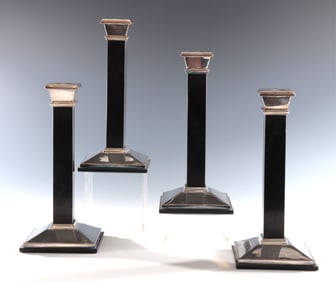 Four Tiffany & Co Sterling and Onyx Candlesticks