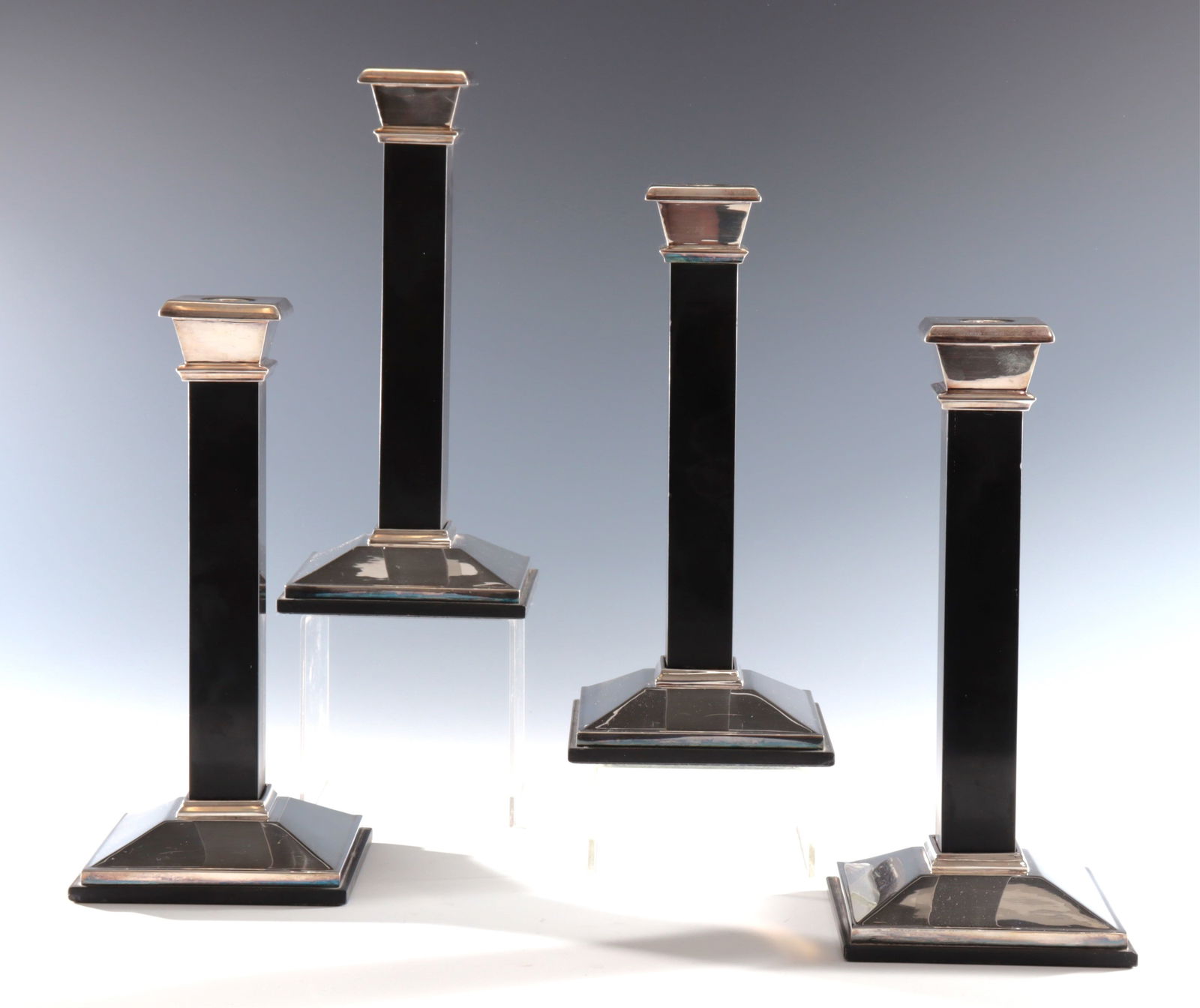 Four Tiffany & Co Sterling and Onyx Candlesticks (1 of 6)