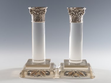 German Silver and Crystal Candlesticks