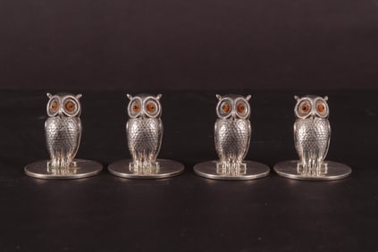 English Sterling Silver Owl Place Card Holders