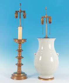 Chinese White Porcelain Lamp & Brass Lamp