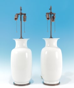 Pair Chinese Style White Porcelain Lamps
