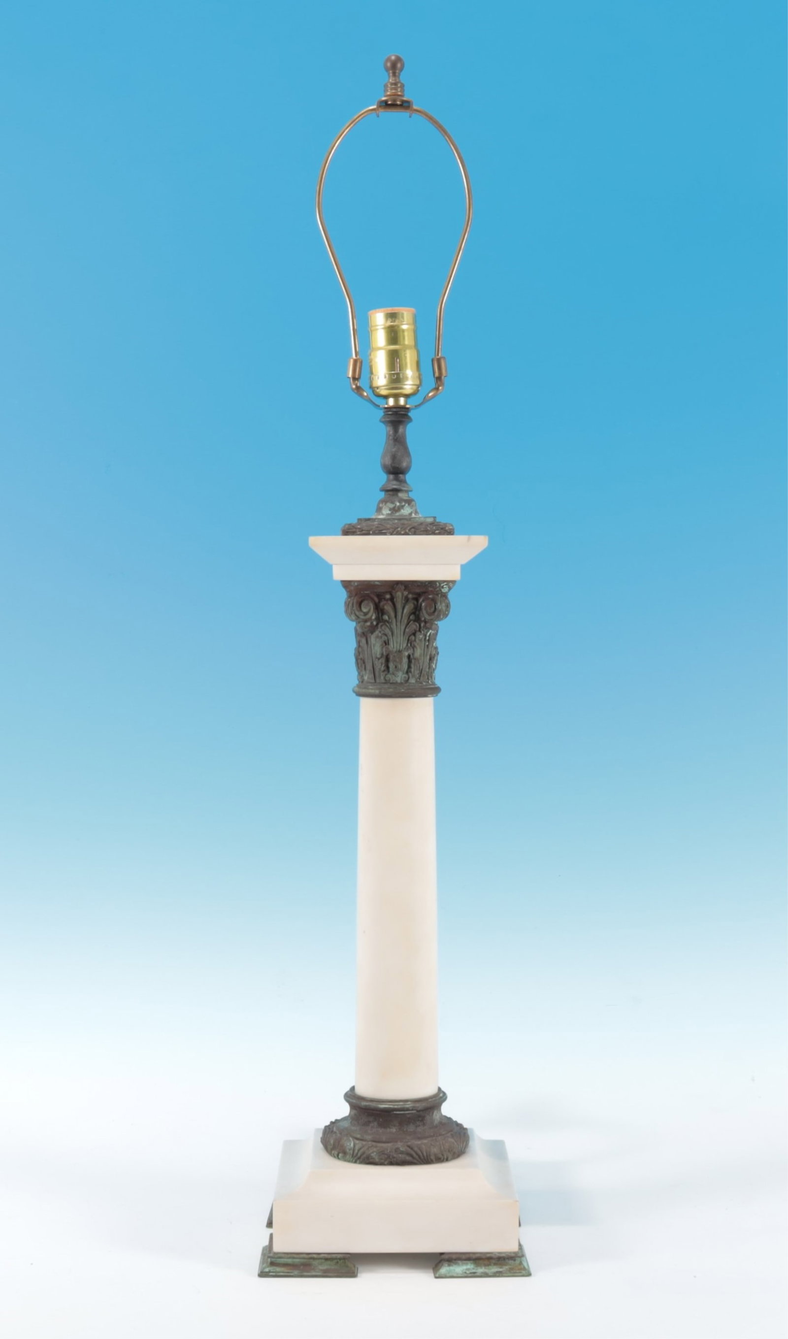 Grand Tour Style Patinated Brass & Marble Lamp: Grand Tour Style Patinated Brass & Marble Lamp To the finial 30.5" H Property from a renowned fashion executive, Washington, CT.
