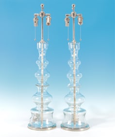 Pair Contemporary Glass Baluster Lamps