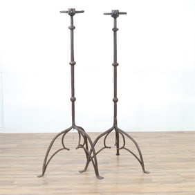 Pair Italian Baroque Style Iron Altar Candlesticks