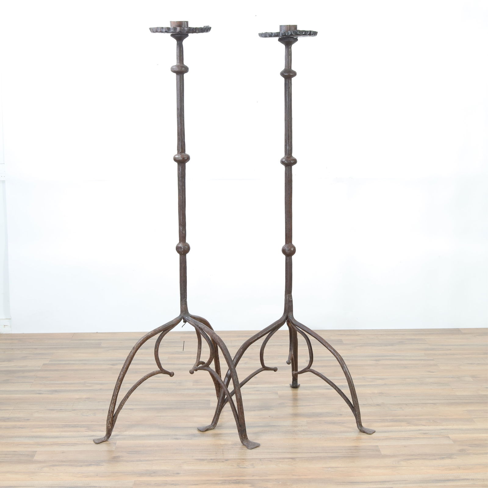 Pair Italian Baroque Style Iron Altar Candlesticks (1 of 5)