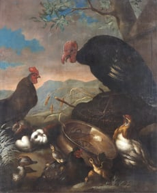 English School - Barnyard with Vulture & Animals