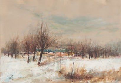 Francois Franc - Snowy Landscape - gouache