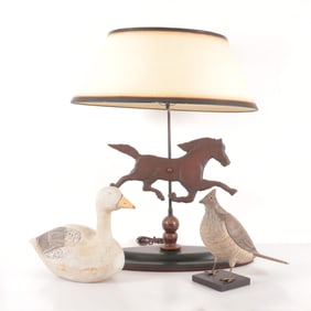 Bird Decoys & Horse Lamp
