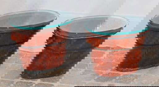 Pr Chinese Stained Pine Buckets as Side Tables