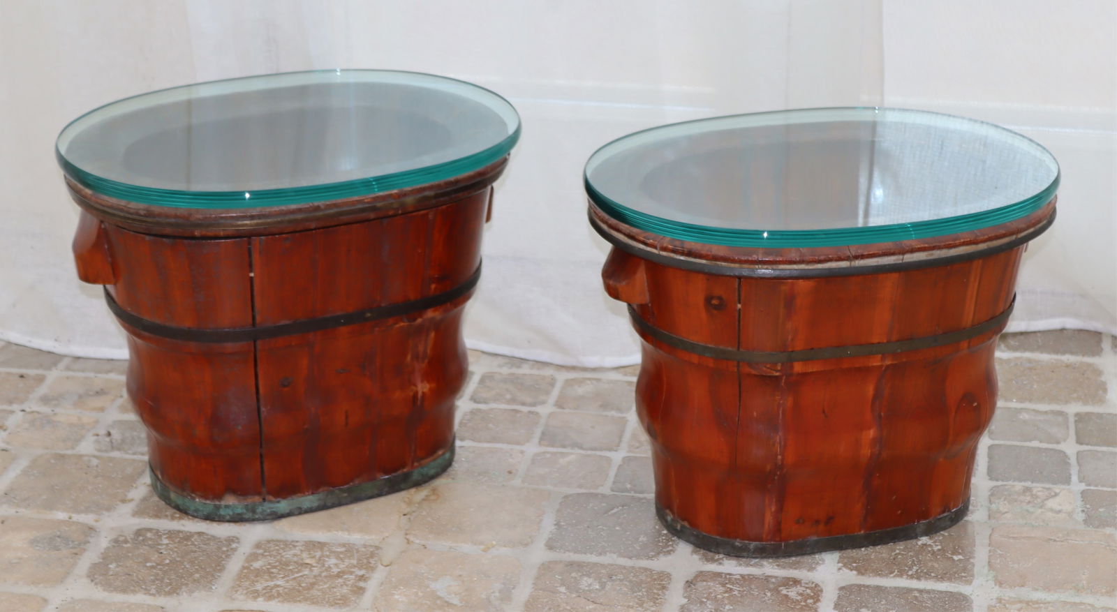 Pr Chinese Stained Pine Buckets as Side Tables (1 of 5)