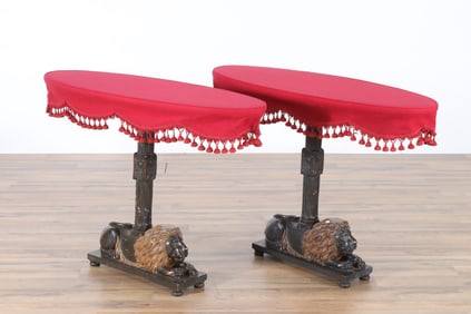 Pair Renaissance Style Lion Side Tables
