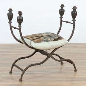 Italian Baroque Bronze & Iron Curule Stool, 17th C