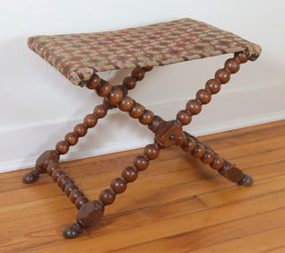 Victorian Walnut Bobbin Turned X-Form Stool