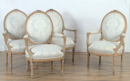 Set of Four Louis XVI Style Beechwood Fauteuils