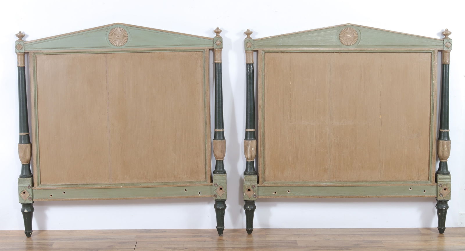Pair Directoire Painted Headboards/Daybed: Pair Directoire Cream & Green Painted Headboards or Daybed. No side rails.45.75" H x 43" W