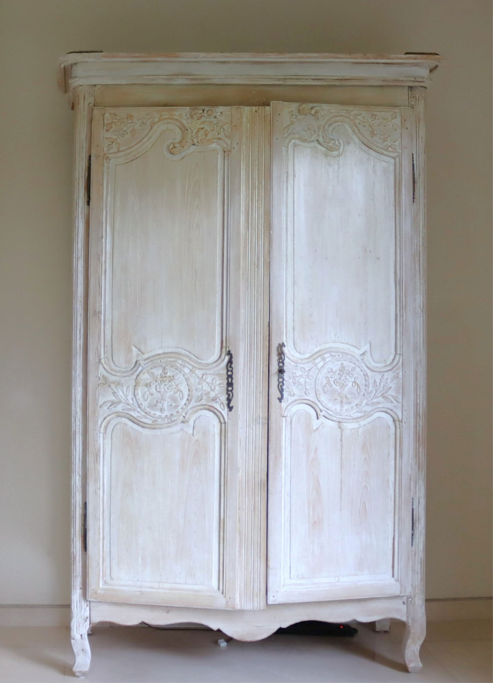Louis XV White Washed Pine Armoire (1 of 12)