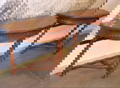 Pair of Baroque Style Oak Demilune Console Tables