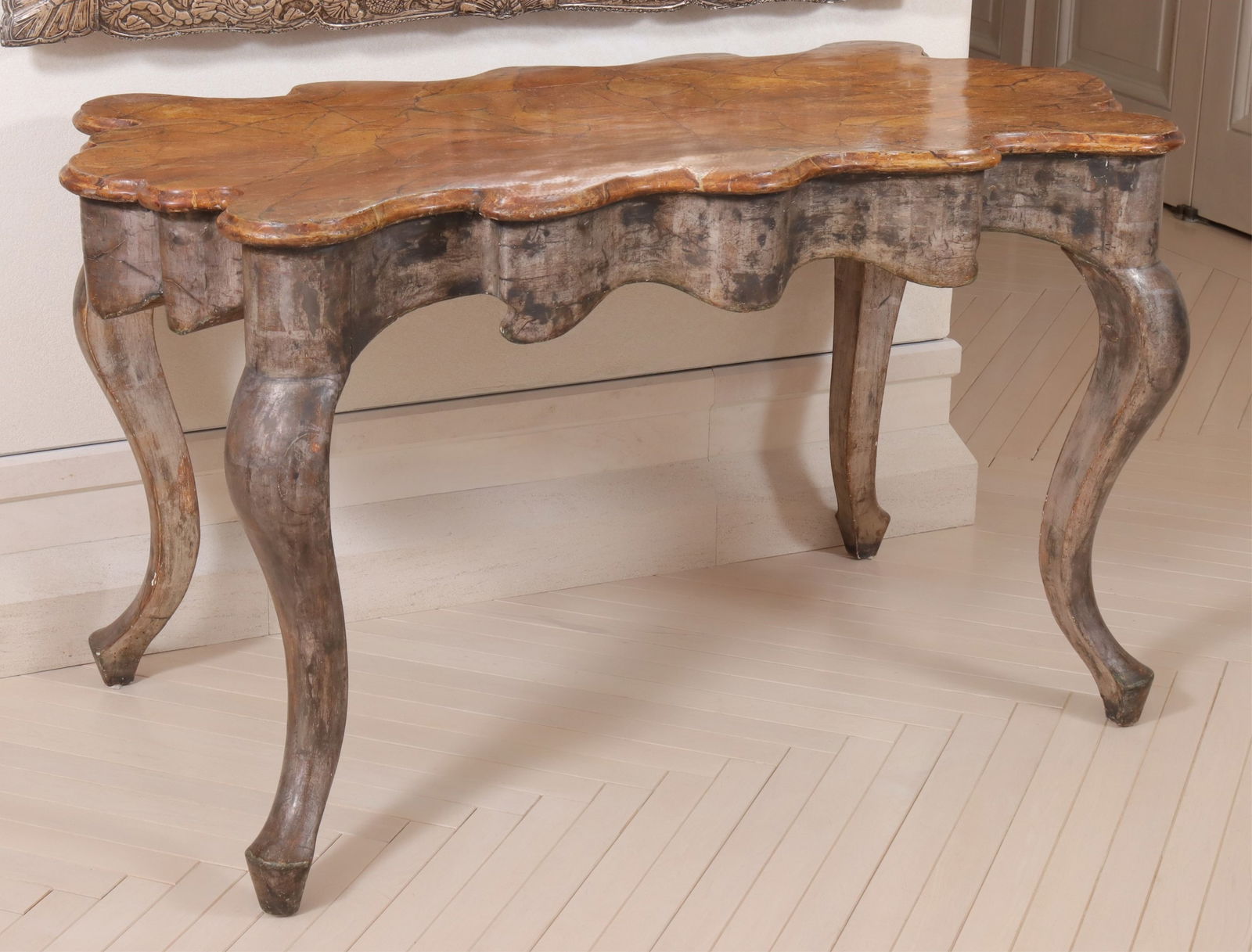 Rococo Style Silvered & Faux Marble Center Table (1 of 12)