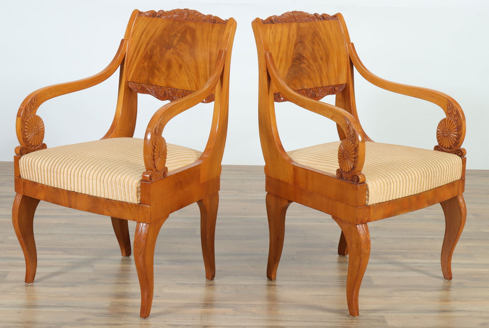 Pair Russian Classical Faded Mahogany Armchairs (1 of 10)