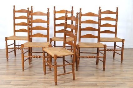 Colonial Style Cherry Ladder Back Side Chairs