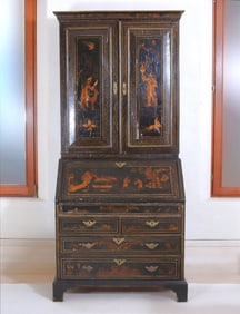 George III Chinoiserie Black Lacquer Secretary