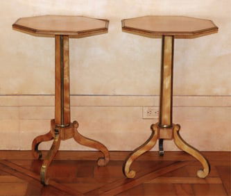 Pair Regency Brass Mounted Satinwood Candlestands