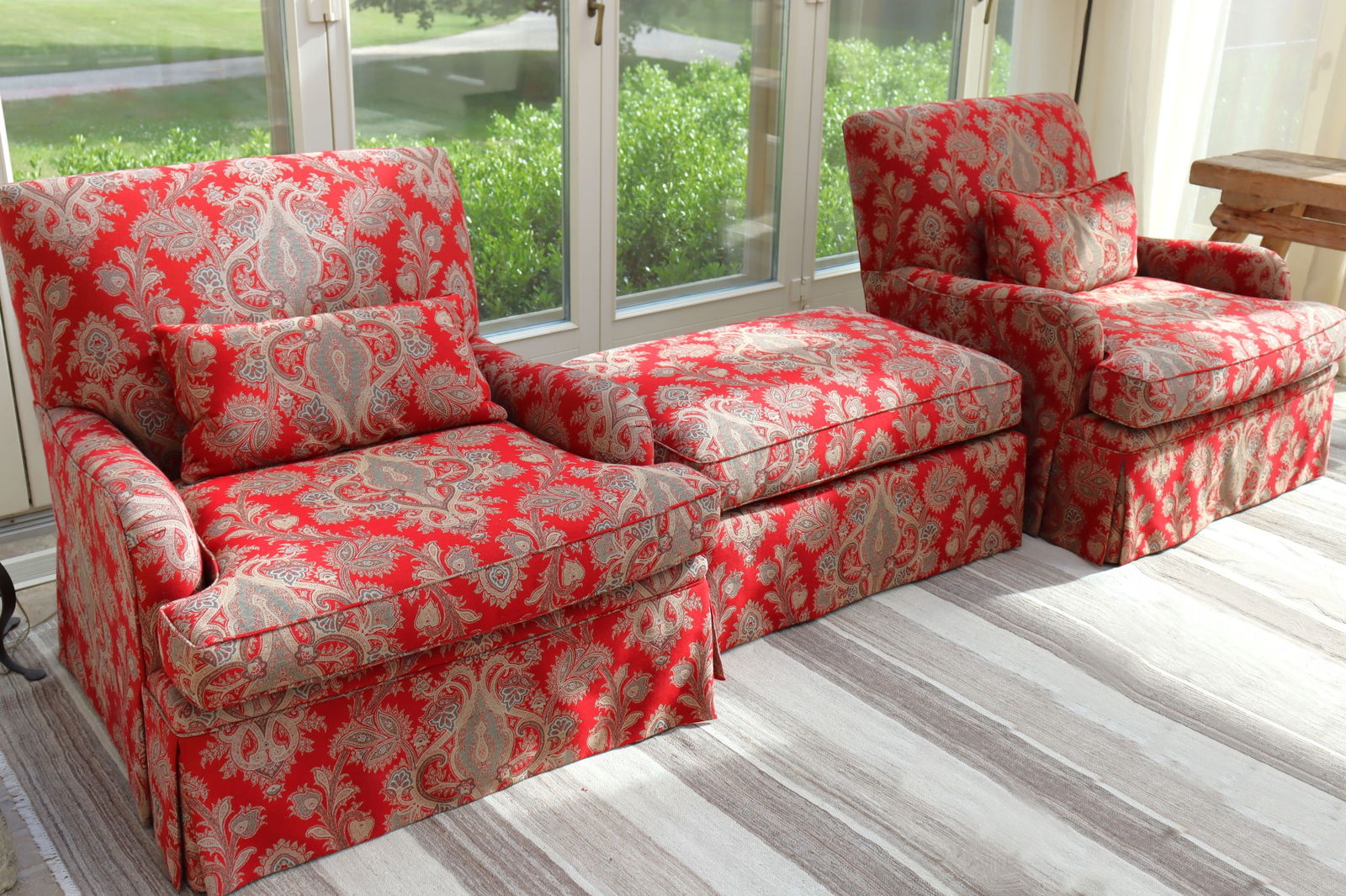 Pair of Upholstered Club Chairs & Ottoman (1 of 10)