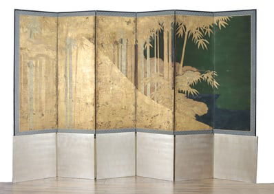Japanese Meiji 6-Panel Screen, 19th C.