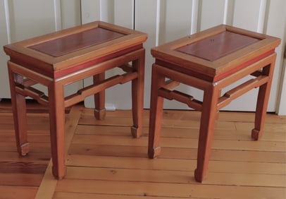 Pair of Chinese Red Stained Pine Side Tables