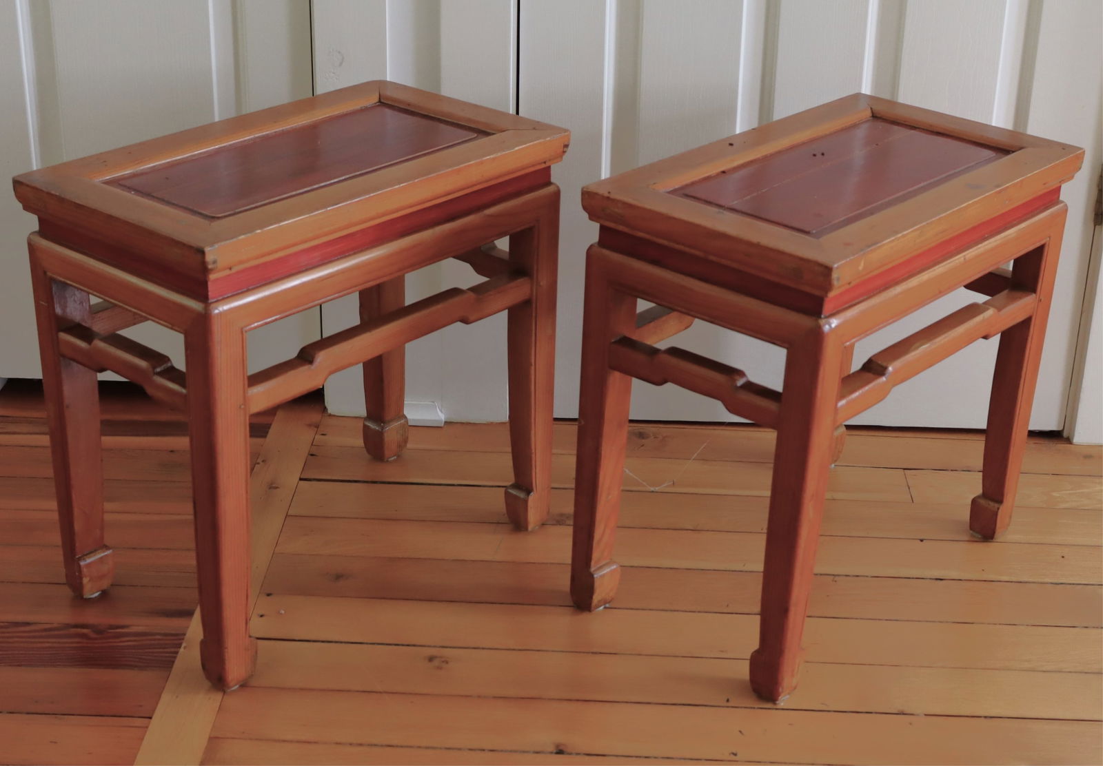 Pair of Chinese Red Stained Pine Side Tables (1 of 9)