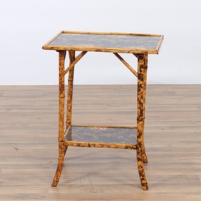 Rattan and Wallpaper 2-Tier Side Table