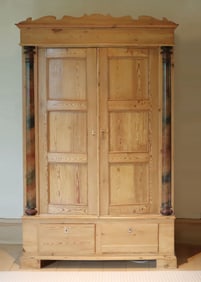 Scandinavian Faux Marble & Pine Armoire