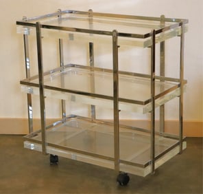 Modern Chrome & Lucite Three-Tier Bar Cart