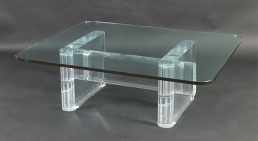 Karl Springer Lucite and Glass Coffee Table