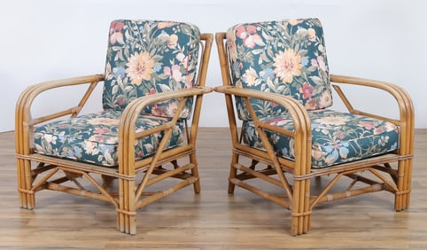 Pair McGuire Style Rattan Armchairs