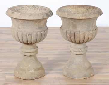 Pair Carved Limestone Outdoor Urns