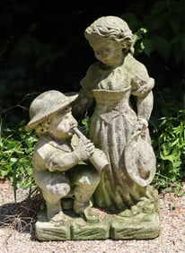 Carved Marble Figure of Boy and Girl