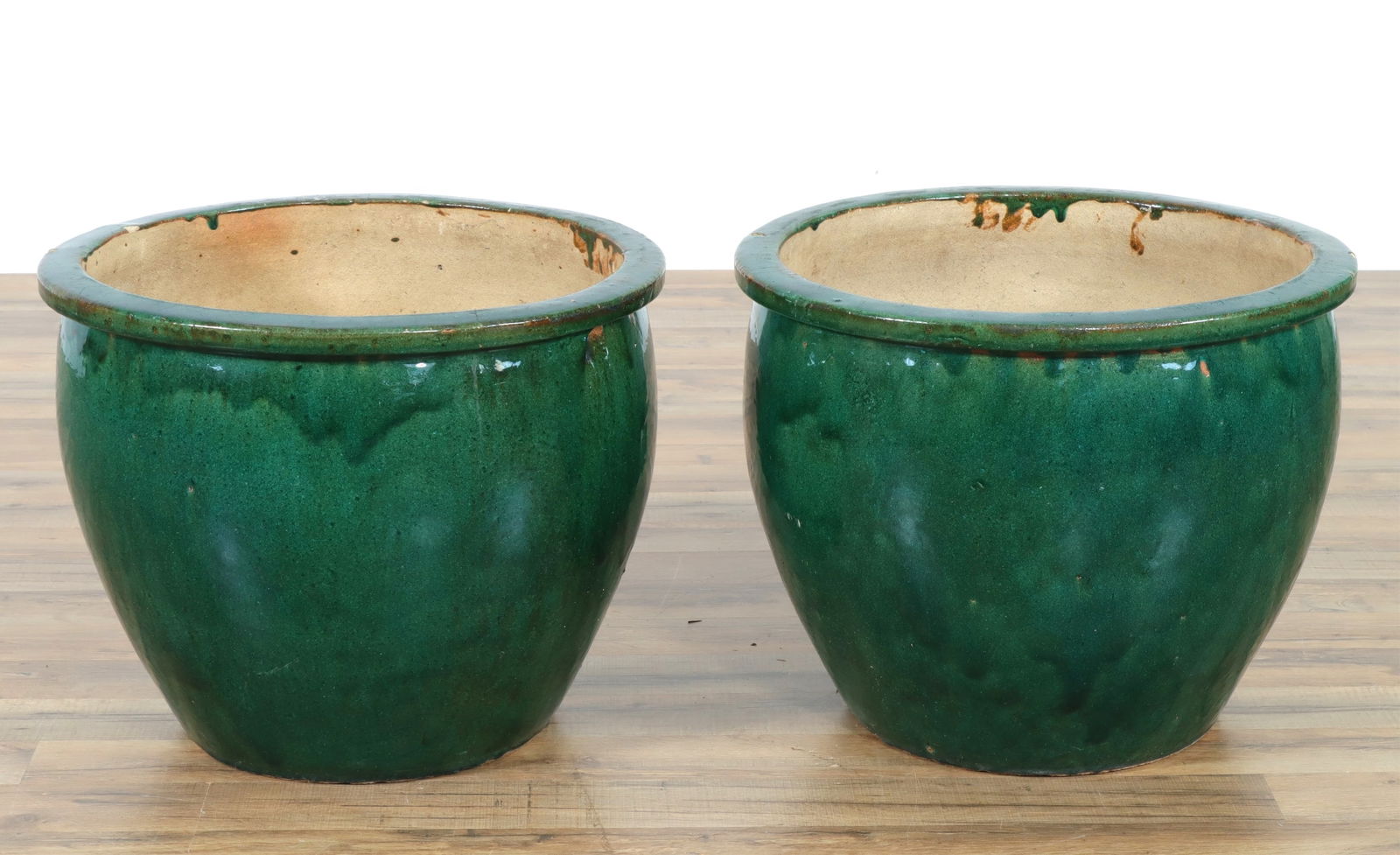 Pair Large Green Glazed Ceramic Planters (1 of 6)