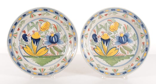Pair Dutch Delft Polychromed Bowls, 18th C.