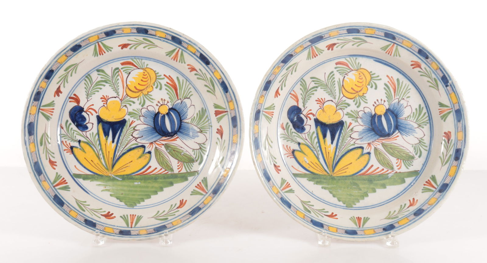 Pair Dutch Delft Polychromed Bowls, 18th C. (1 of 10)