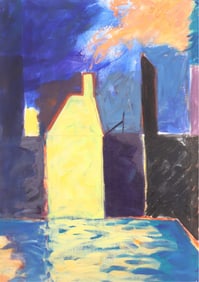 Abstract Cityscape at Night, Acrylic on Canvas