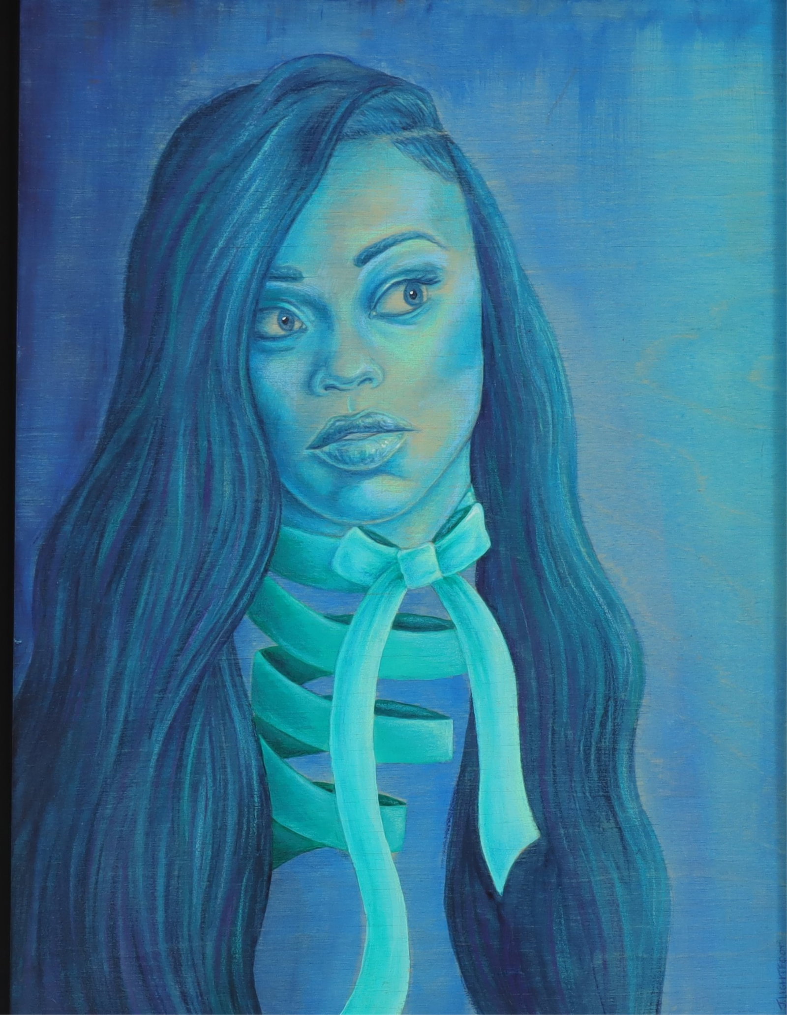 Jen Lightfoot - Surreal Portrait, Young Girl: Jen Lightfoot - Surreal Portrait, Young Girl, Acrylic on Board, signed lower right, labeled verso Dimensions: Sight 12" H x 9" W, Framed 13.5" H x 10.5" W