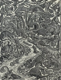 Brian Reedy - Animals in Jungle, Woodcut