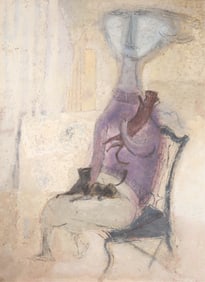 Frank Russell - Seated Lady with Cats - O/M