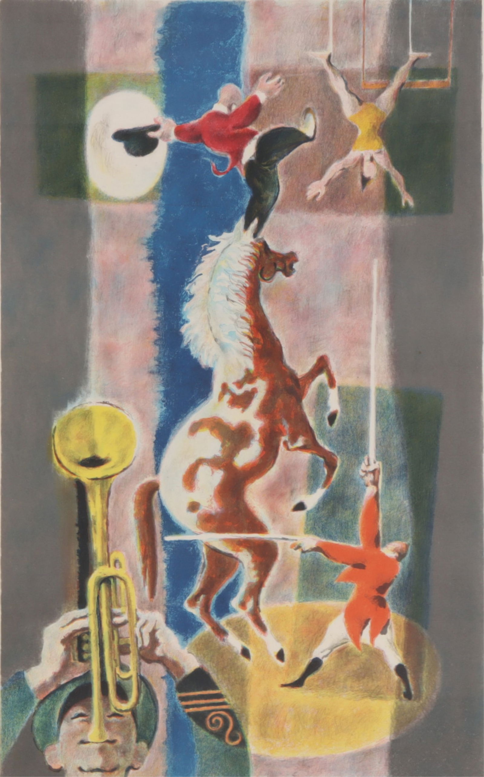 George Schreiber - Horse and Trumpet - litho: Georges Schreiber (New York/Belgium, 1904-1977) Horse and Trumpet, color lithograph, pencil signed lower rightDimensions: sight 23 x 14, framed 30 x 24From a Goshen Connecticut Home