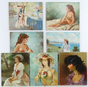 7 Portrait Paintings of Women, signed